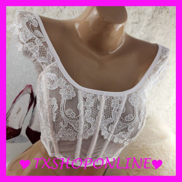 💗👙Victoria's Secret Boho Floral Embroidery Cap-Sleeve Corset Top👙💗 - Picture 6 of 10